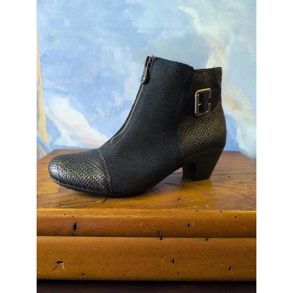 NEW! Rieker 36  'Sarah' Lined Snakeskin &Suede Ankle Bootie Zip-Front